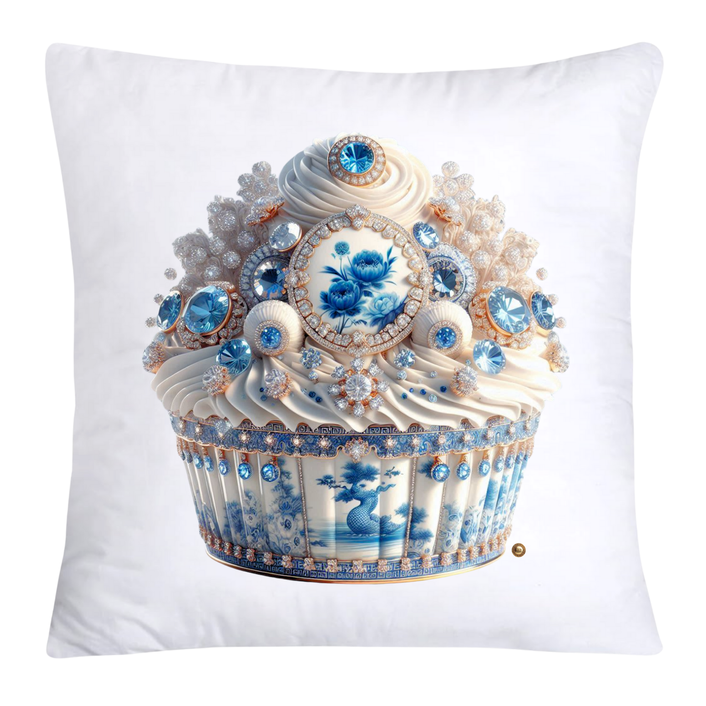 Blue Willow Chinoiserie Cupcake Throw Pillow Covers 18X18-3575
