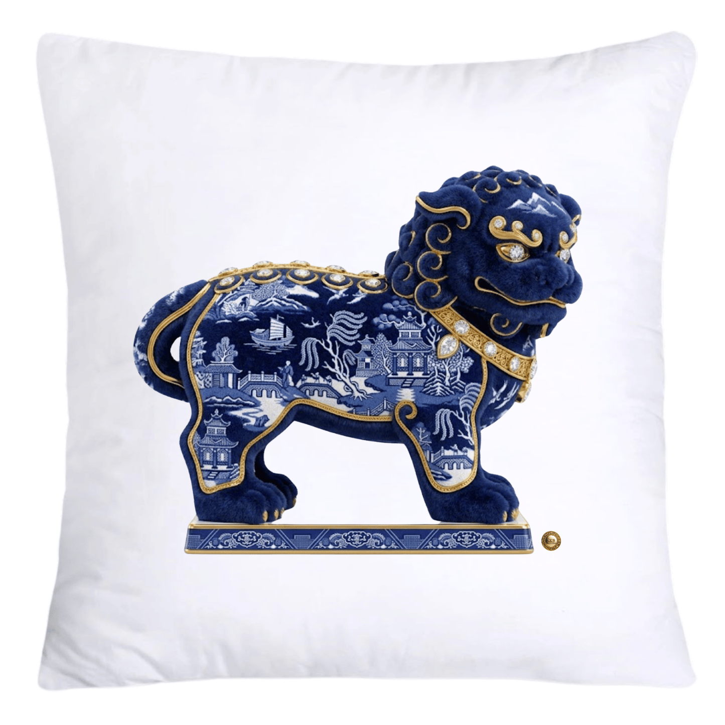 Classic Chinese Blue Willow Foo Dogs Throw Pillow Covers-4591