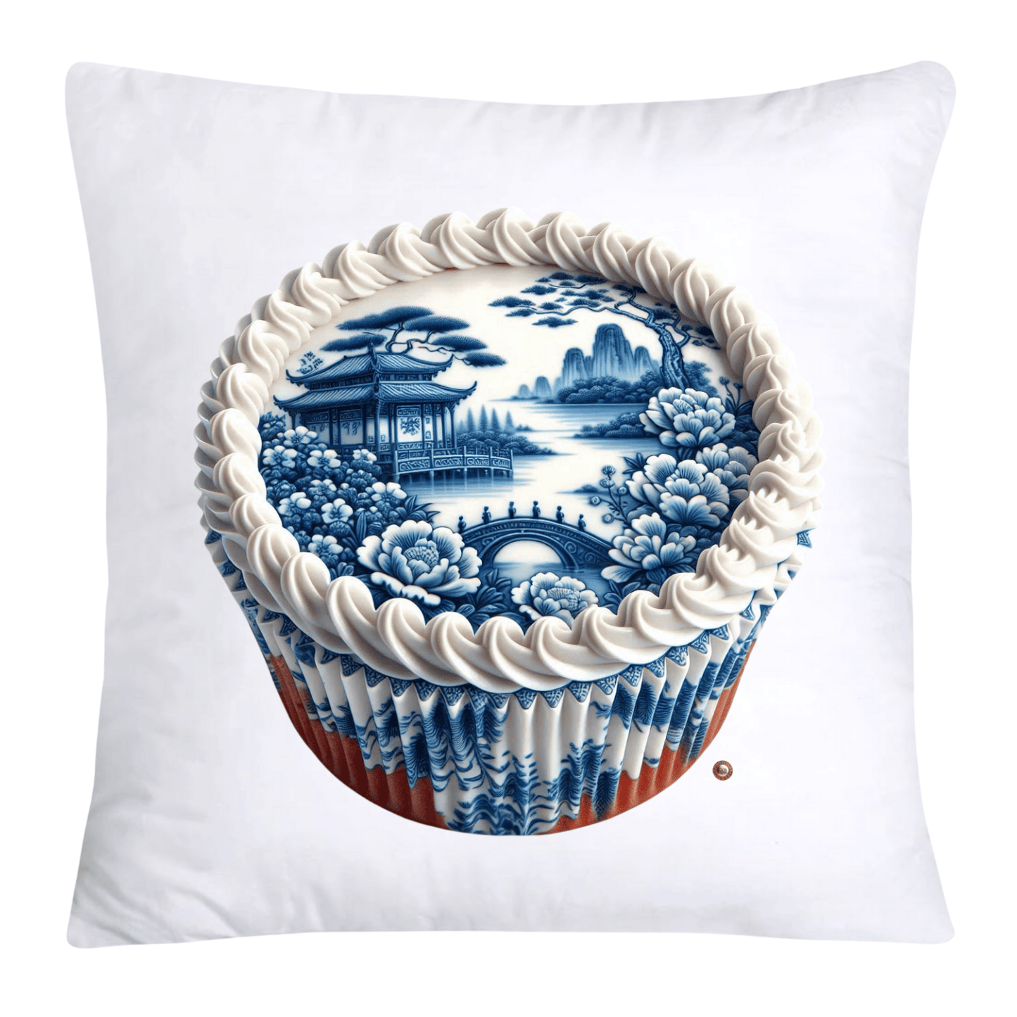 Blue Willow Chinoiserie Cupcake Throw Pillow Covers 18X18-3568