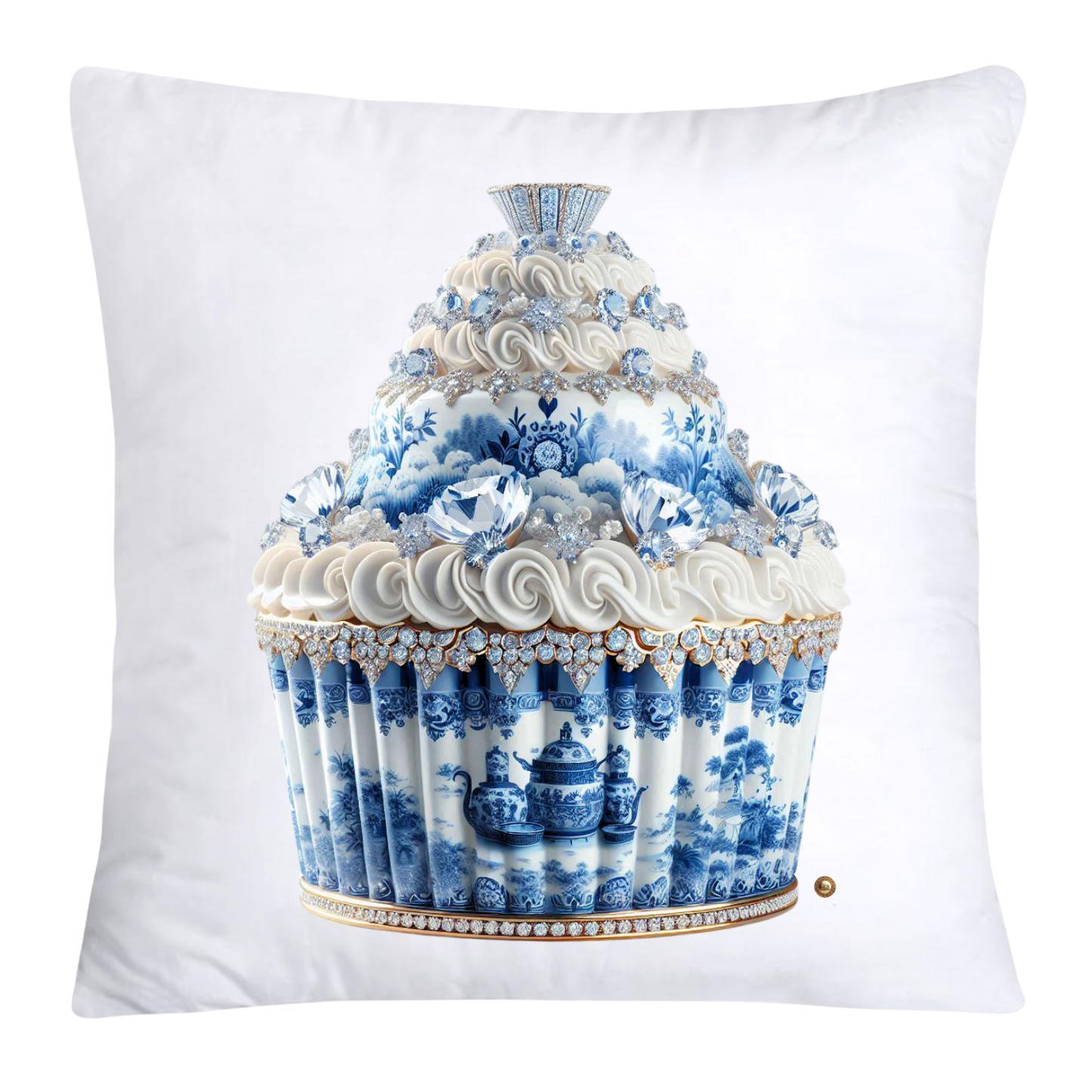 Blue Willow Chinoiserie Cupcake Throw Pillow Covers 18X18-3521