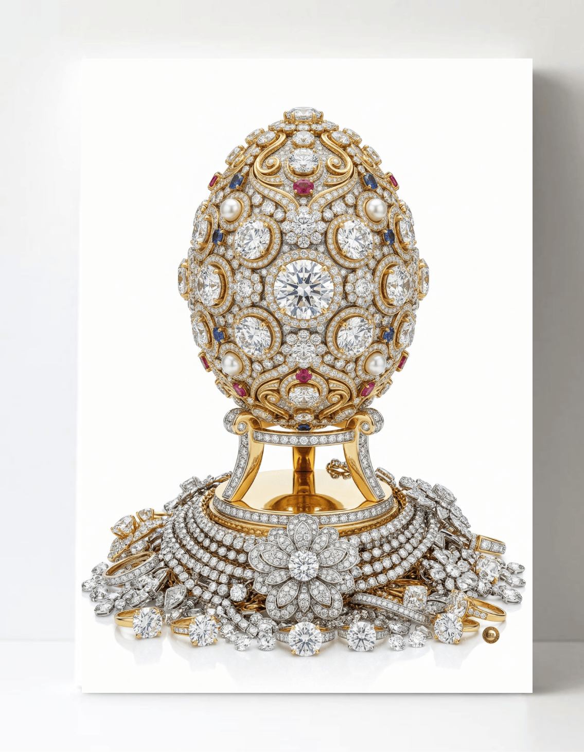Stunning Gold and Diamonds Inspired Faberge Egg Wall Art 8.5x11.5-4415