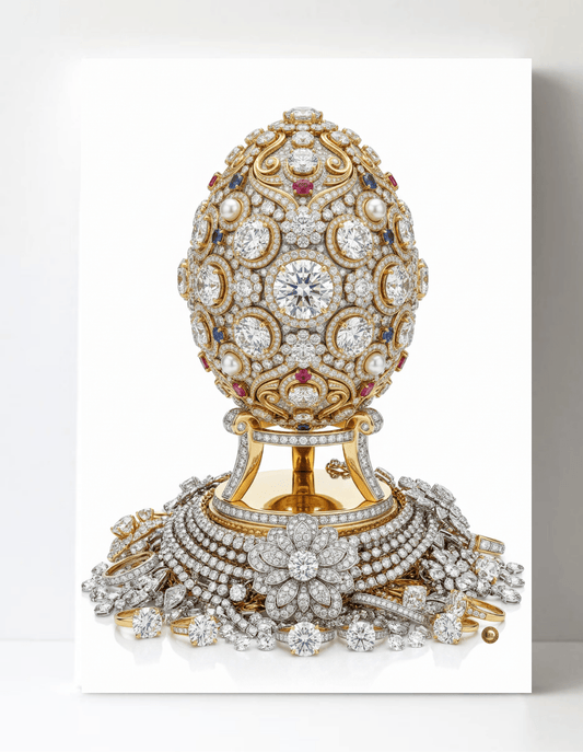 Stunning Gold and Diamonds Inspired Faberge Egg Wall Art 8.5x11.5-4415