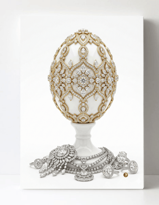 Stunning Gold and Diamonds Inspired Faberge Egg Wall Art 8.5x11.5-4416