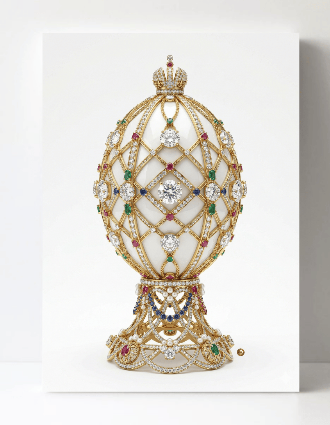 Stunning Gold and Diamonds Inspired Faberge Egg Wall Art 8.5x11.5-4418