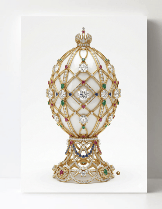 Stunning Gold and Diamonds Inspired Faberge Egg Wall Art 8.5x11.5-4418