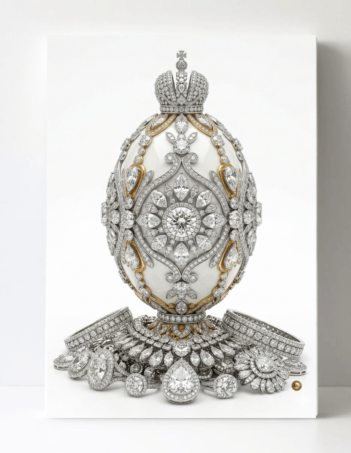 Stunning Gold and Diamonds Inspired Faberge Egg Wall Art 8.5x11.5-4417