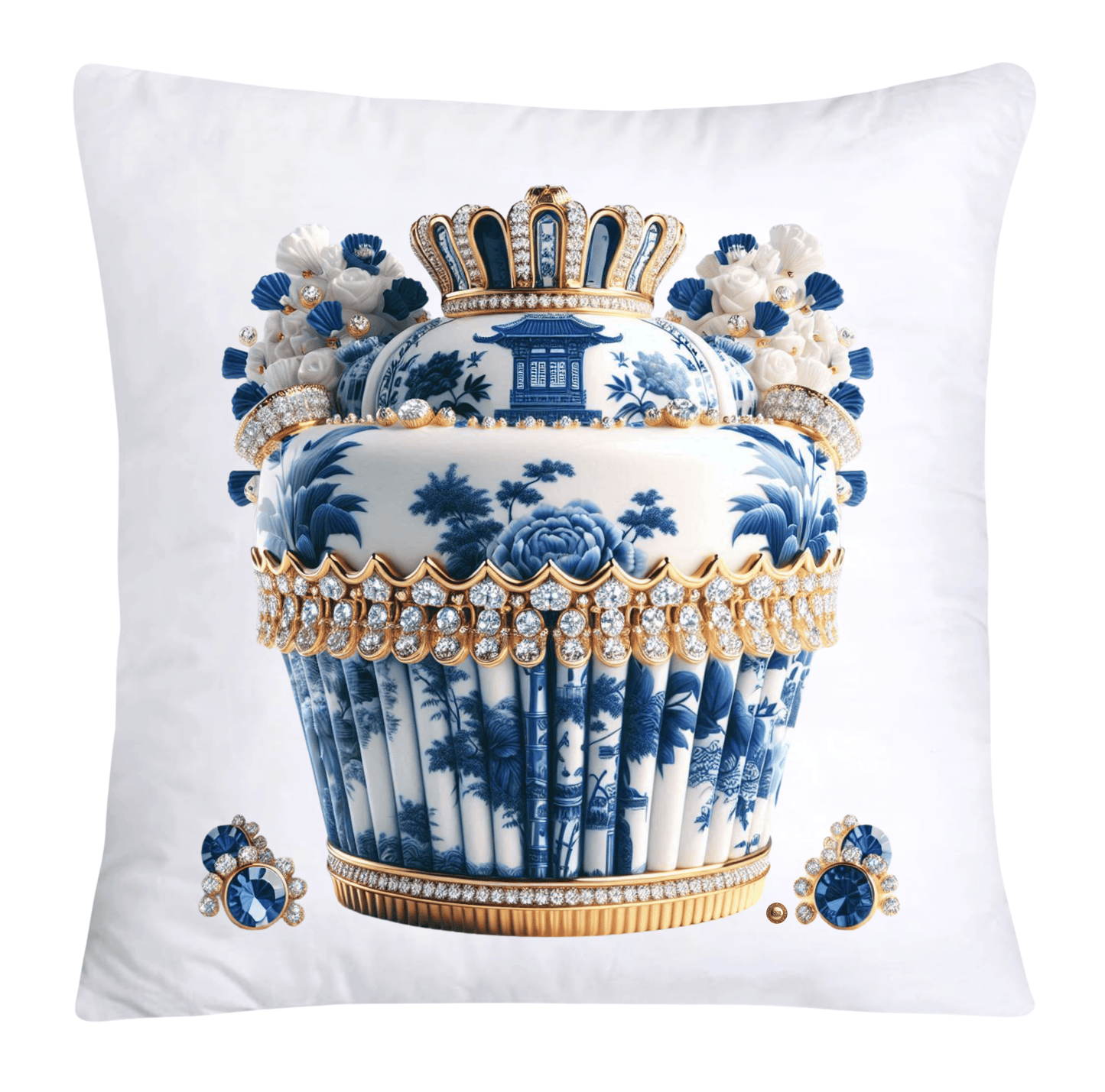 Blue Willow 18x18 Chinoiserie Cupcake Throw Pillow Covers-3826