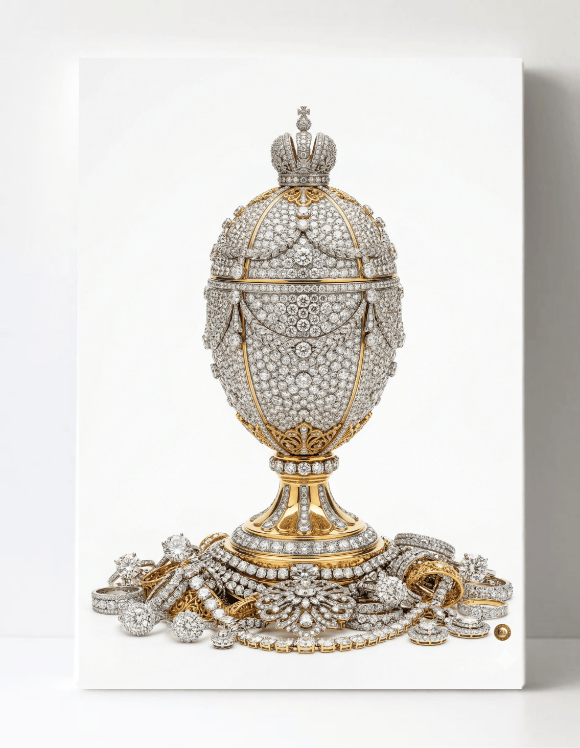 Stunning Gold and Diamonds Inspired Faberge Egg Wall Art 8.5x11.5-4414